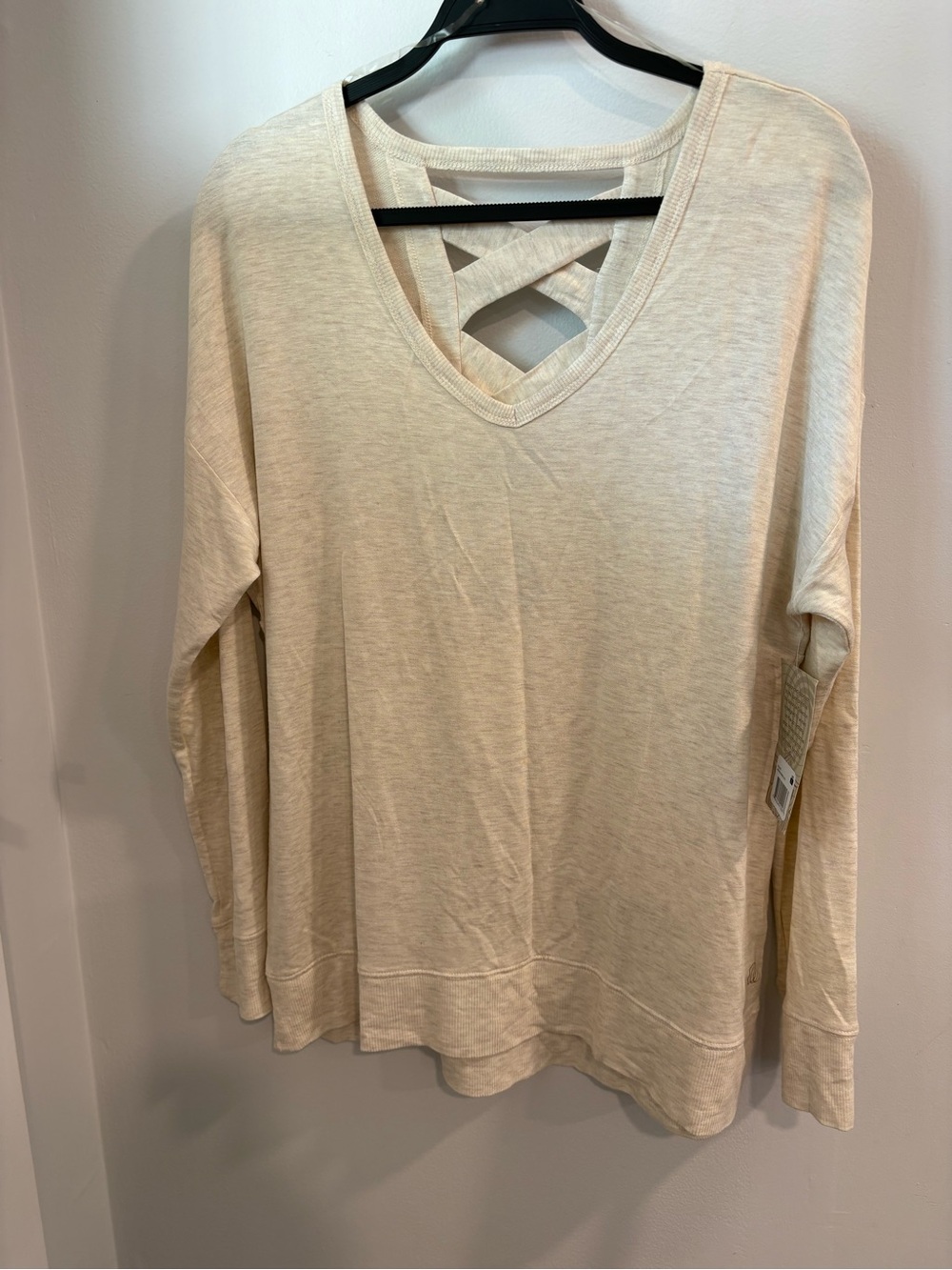 Balance Collection Cream V-Neck Sweatshirt with Crisscross Back